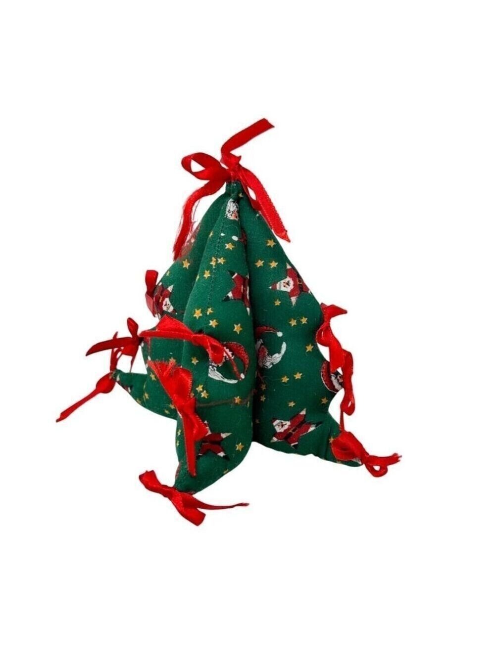 Vintage Fabric Christmas Tree Santa Red Ribbon Holiday 6 In Tiered Tray Decor - Picture 2 of 10